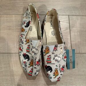 Toms Womens Christmas Cat Belmont Shoes NWT 7.5 Comfort kitties holiday slipper